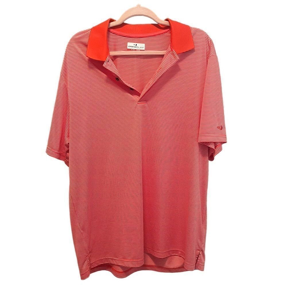 Mens Grand Slam Performance Striped Polo Shirt Short Sleeve 1/4 Buttons Sz XL​​​